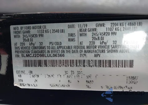 2020 Lincoln Corsair Reserve from USA, damaged, VIN 5LMCJ2D98LUL06366